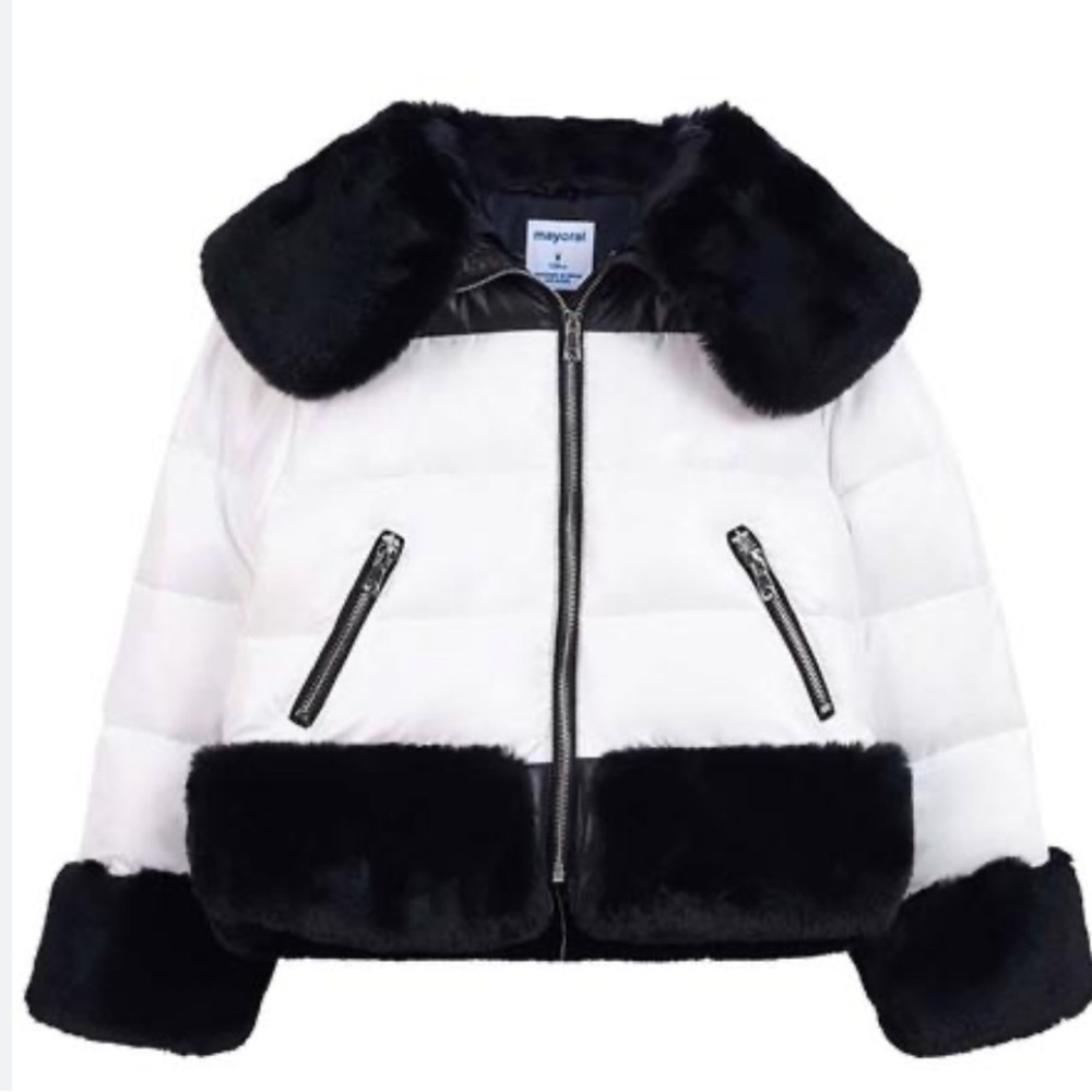 Mayoral big girls faux fur trimmed cropped jacket